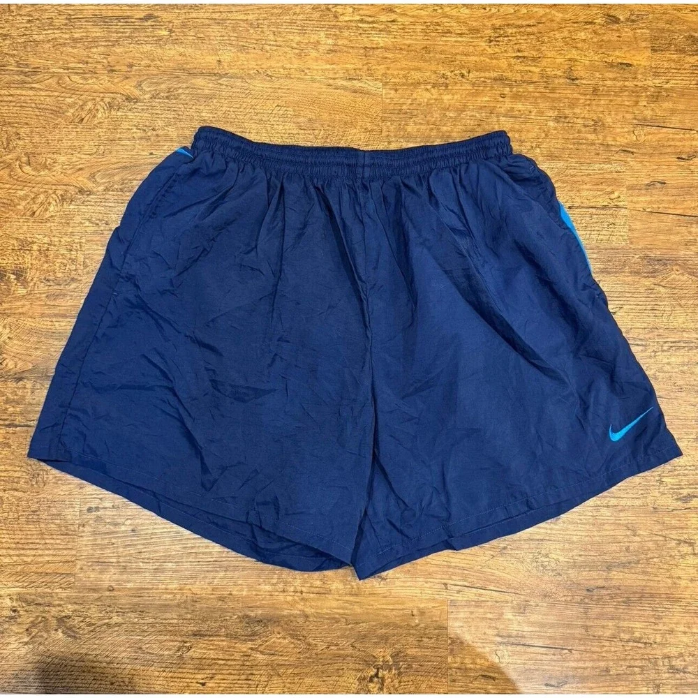 Vintage 90's Nike Blue Big Swoosh Casual Vacation Swim Shorts Trunk 5.5